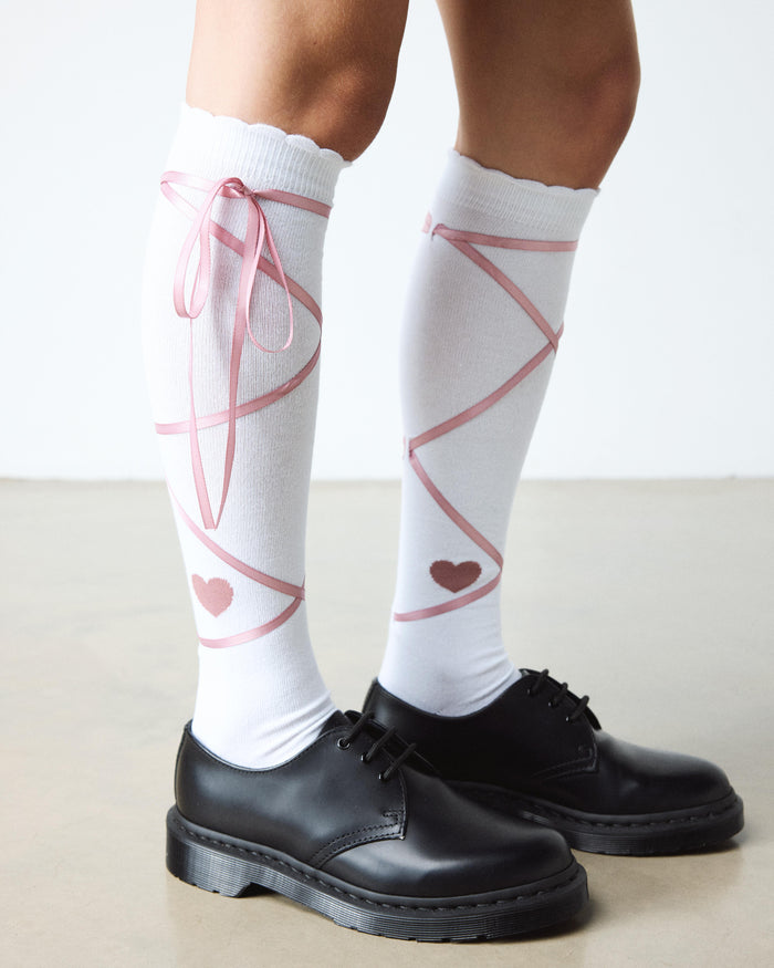 Long Lace-Up Organic Cotton Blend Socks