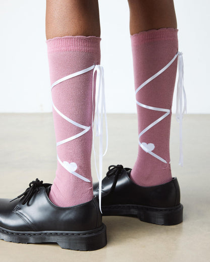 Long Lace-Up Organic Cotton Blend Socks