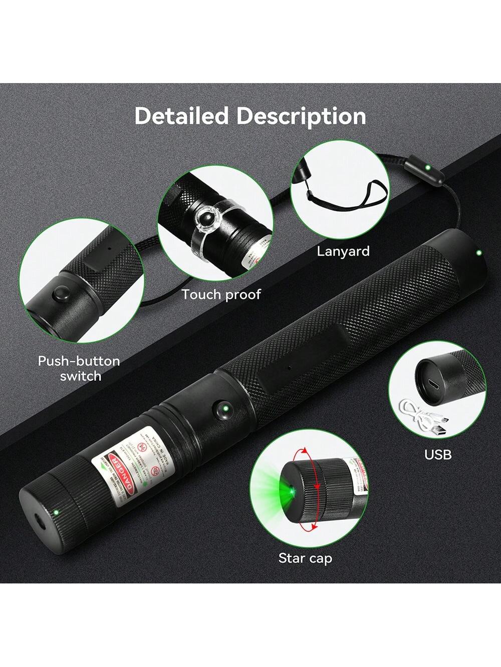 Long Range High Power Green Laser Pointer, [Upgraded Material] Laser Pen, [2000m] Rechargeable Green Laser Pointer, Suitable For Hiking, Cat Laser Toy, USB Rechargeable