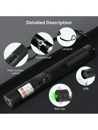 Long Range High Power Green Laser Pointer, [Upgraded Material] Laser Pen, [2000m] Rechargeable Green Laser Pointer, Suitable For Hiking, Cat Laser Toy, USB Rechargeable
