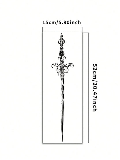 Long Sword Totem Tattoo| Waterproof Temporary Tattoo, Large Size Long Sword Pattern, "Unisex Large Fake Tattoo Stickers, Suitable For Theme Party Events, Body Painting, Black Tattoo Suitable For Wedd