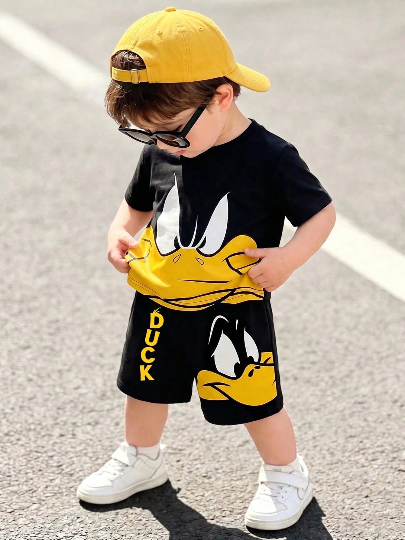 LOONEY TUNES X GraphicGems Baby Boy Summer Cute Cartoon Print Short Sleeve T-Shirt + Letter Print Shorts Set