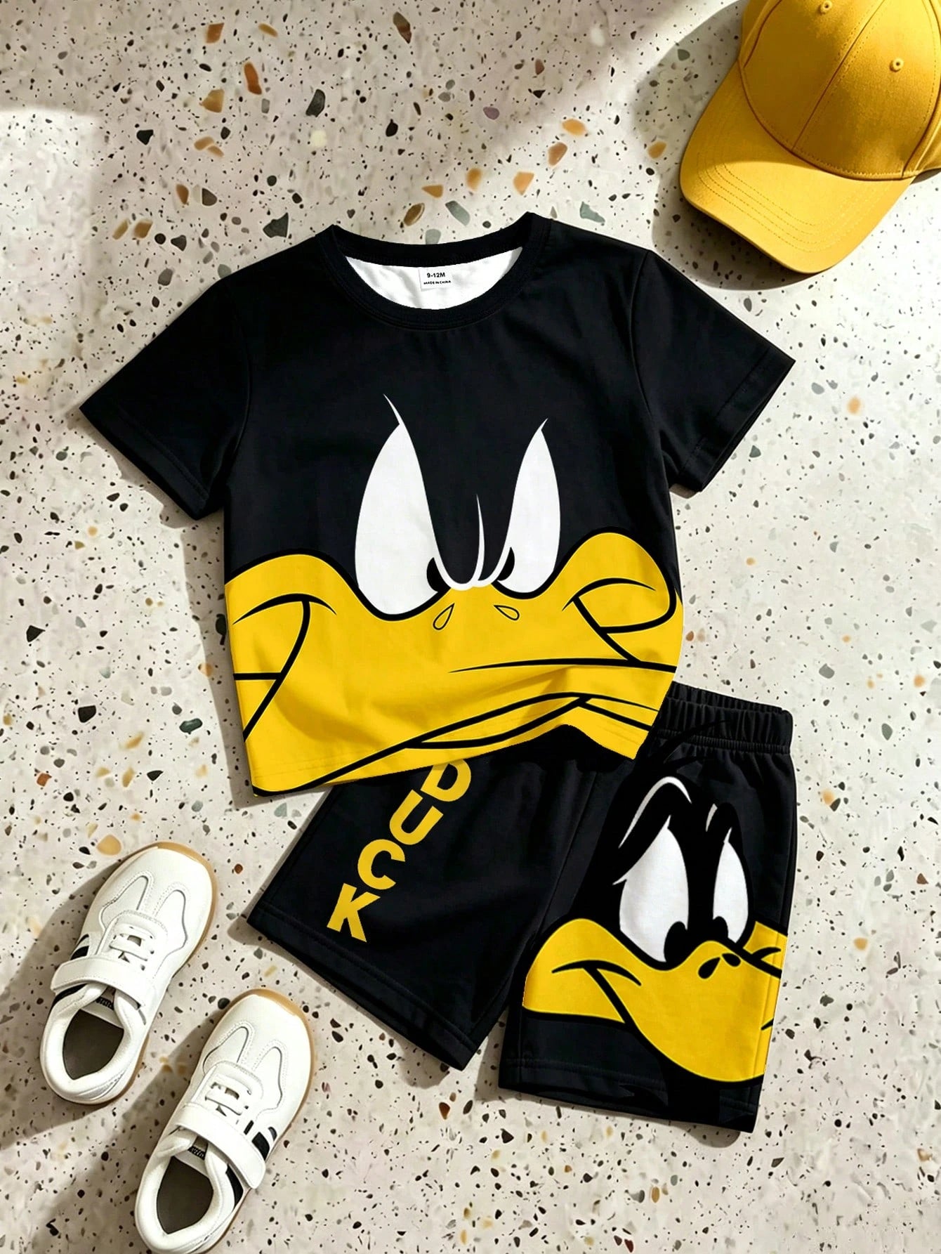 LOONEY TUNES X GraphicGems Baby Boy Summer Cute Cartoon Print Short Sleeve T-Shirt + Letter Print Shorts Set