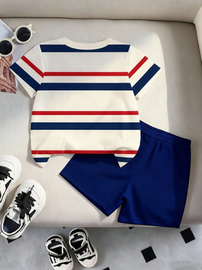 LOONEY TUNES X GraphicGems Baby Boy Summer Cute Cartoon Print Short Sleeve T-Shirt + Letter Print Shorts Set