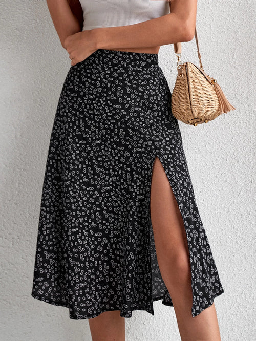 Louniche Ditsy Floral Print Split Thigh Skirt