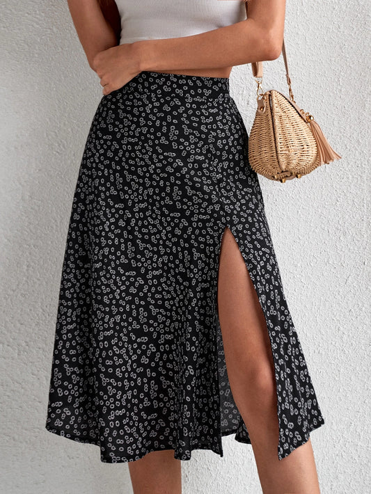 Louniche Ditsy Floral Print Split Thigh Skirt