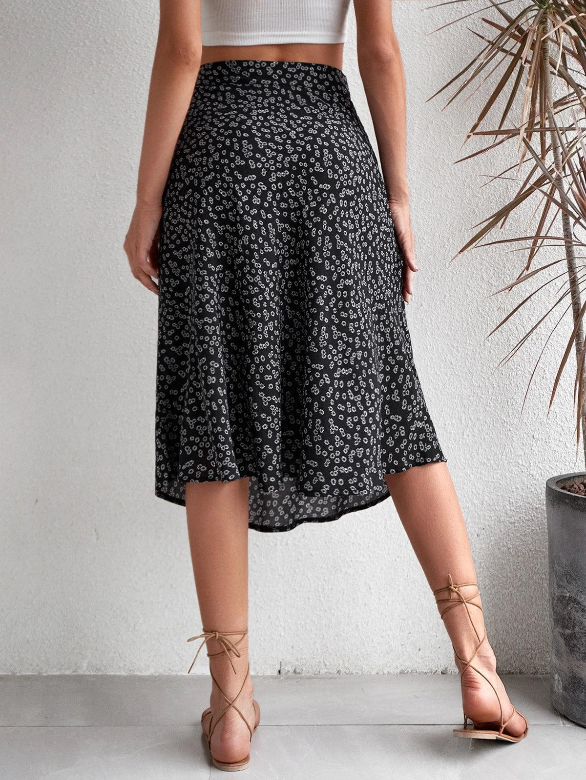 Louniche Ditsy Floral Print Split Thigh Skirt
