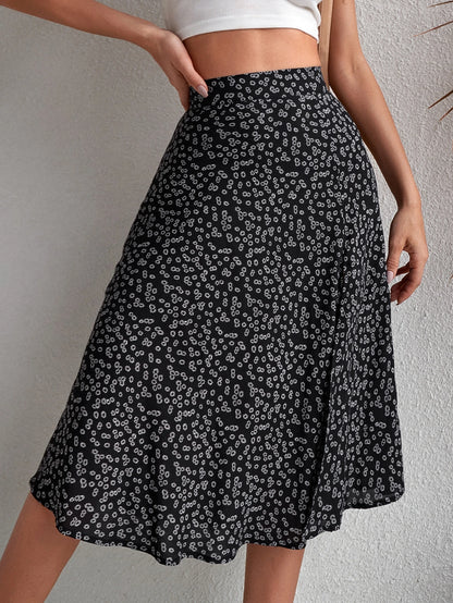 Louniche Ditsy Floral Print Split Thigh Skirt