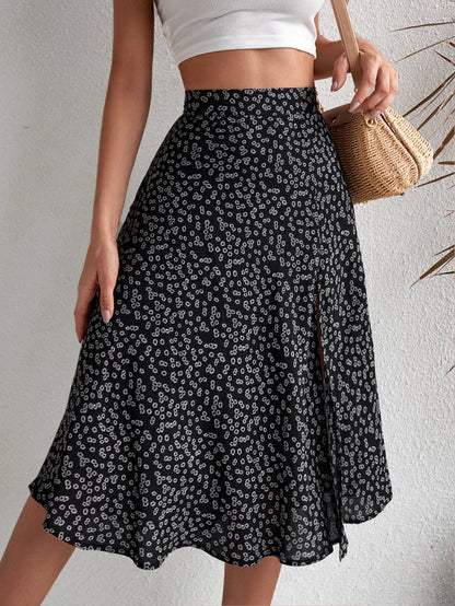 Louniche Ditsy Floral Print Split Thigh Skirt