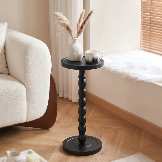 LOVEWE Solid Wood Retro Round Side Table, Floor-Standing Small Drinking Table, Tray Tabletop Side Table, Frosted Finish Surface, Wooden Color Tone