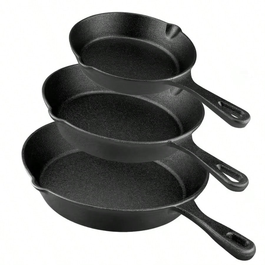 LugoBox 3pcs Bare Cast Iron Skillet Set (6/8/10 Inch)- Heavy-Duty Heirloom-Grade Sand Casting, Seasoning, Stir-Fries, Non-Stick Surface & Oven/Grill/- Even Heat Distribution For Steak, Cornbread, Ba