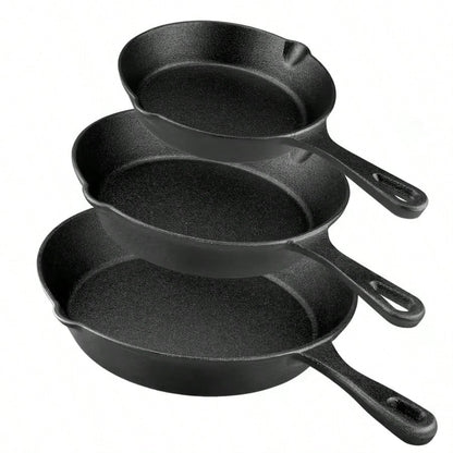 LugoBox 3pcs Bare Cast Iron Skillet Set (6/8/10 Inch)- Heavy-Duty Heirloom-Grade Sand Casting, Seasoning, Stir-Fries, Non-Stick Surface & Oven/Grill/- Even Heat Distribution For Steak, Cornbread, Ba