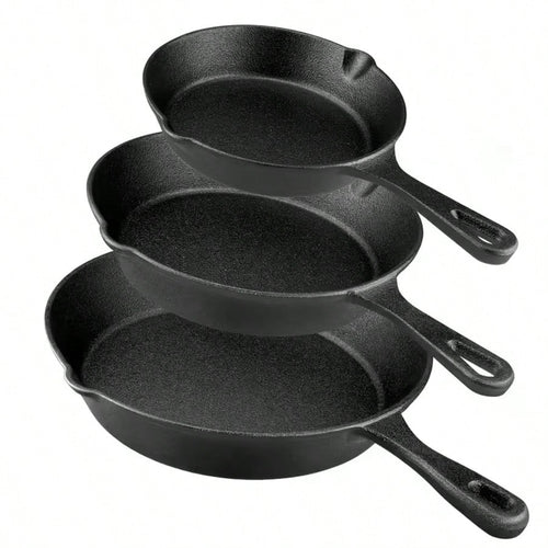 LugoBox 3pcs Bare Cast Iron Skillet Set (6/8/10 Inch)- Heavy-Duty Heirloom-Grade Sand Casting, Seasoning, Stir-Fries, Non-Stick Surface & Oven/Grill/- Even Heat Distribution For Steak, Cornbread, Ba