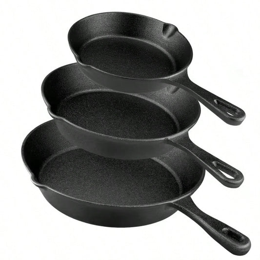 LugoBox 3pcs Bare Cast Iron Skillet Set (6/8/10 Inch)- Heavy-Duty Heirloom-Grade Sand Casting, Seasoning, Stir-Fries, Non-Stick Surface & Oven/Grill/- Even Heat Distribution For Steak, Cornbread, Ba