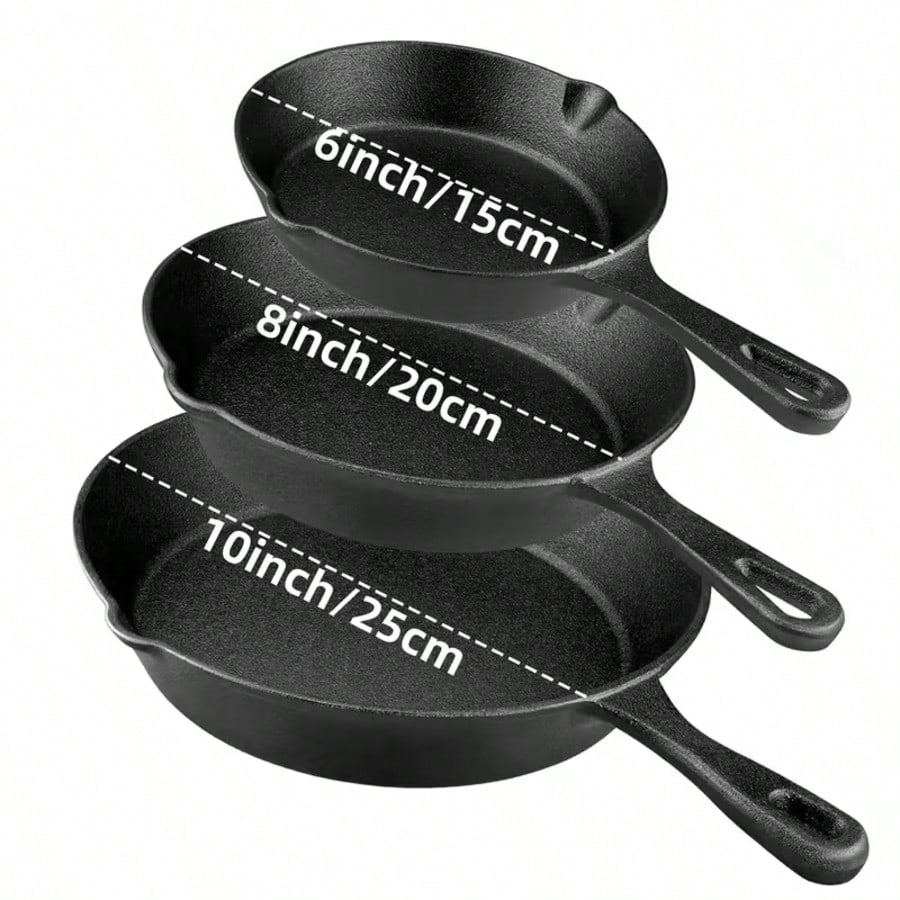 LugoBox 3pcs Bare Cast Iron Skillet Set (6/8/10 Inch)- Heavy-Duty Heirloom-Grade Sand Casting, Seasoning, Stir-Fries, Non-Stick Surface & Oven/Grill/- Even Heat Distribution For Steak, Cornbread, Ba