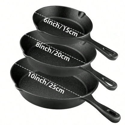 LugoBox 3pcs Bare Cast Iron Skillet Set (6/8/10 Inch)- Heavy-Duty Heirloom-Grade Sand Casting, Seasoning, Stir-Fries, Non-Stick Surface & Oven/Grill/- Even Heat Distribution For Steak, Cornbread, Ba