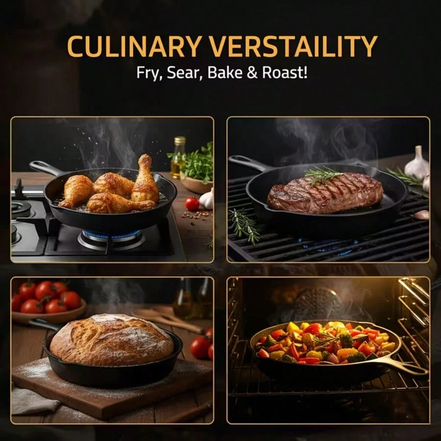 LugoBox 3pcs Bare Cast Iron Skillet Set (6/8/10 Inch)- Heavy-Duty Heirloom-Grade Sand Casting, Seasoning, Stir-Fries, Non-Stick Surface & Oven/Grill/- Even Heat Distribution For Steak, Cornbread, Ba