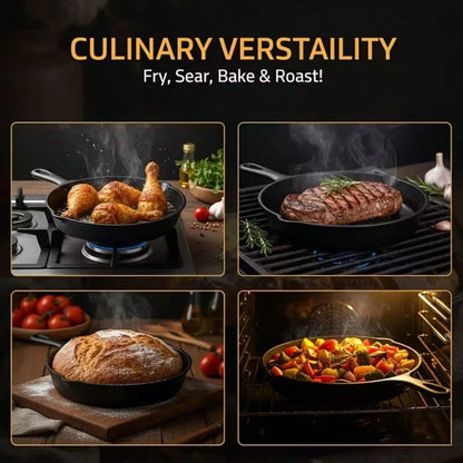 LugoBox 3pcs Bare Cast Iron Skillet Set (6/8/10 Inch)- Heavy-Duty Heirloom-Grade Sand Casting, Seasoning, Stir-Fries, Non-Stick Surface & Oven/Grill/- Even Heat Distribution For Steak, Cornbread, Ba