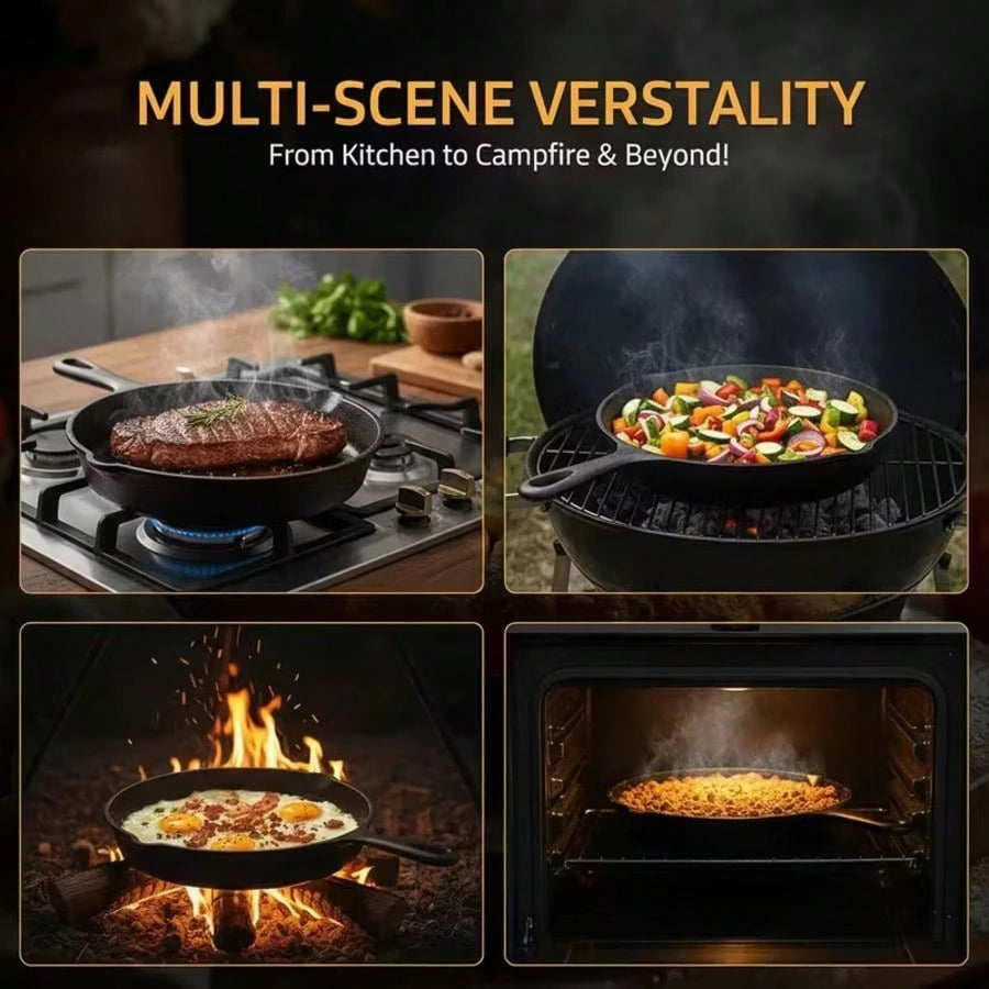 LugoBox 3pcs Bare Cast Iron Skillet Set (6/8/10 Inch)- Heavy-Duty Heirloom-Grade Sand Casting, Seasoning, Stir-Fries, Non-Stick Surface & Oven/Grill/- Even Heat Distribution For Steak, Cornbread, Ba