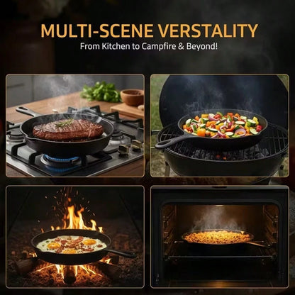 LugoBox 3pcs Bare Cast Iron Skillet Set (6/8/10 Inch)- Heavy-Duty Heirloom-Grade Sand Casting, Seasoning, Stir-Fries, Non-Stick Surface & Oven/Grill/- Even Heat Distribution For Steak, Cornbread, Ba