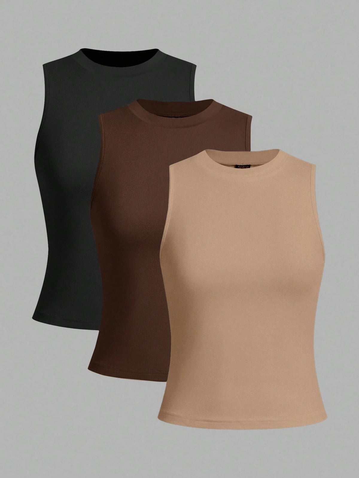 LUNE 3pcs/Set Women's Crew Neck Fitted Tank Top, Suitable For Spring/Summer Basic