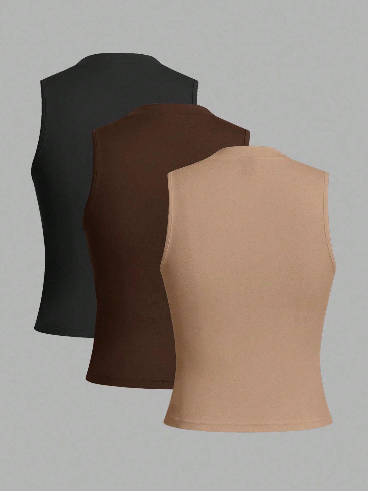 LUNE 3pcs/Set Women's Crew Neck Fitted Tank Top, Suitable For Spring/Summer Basic