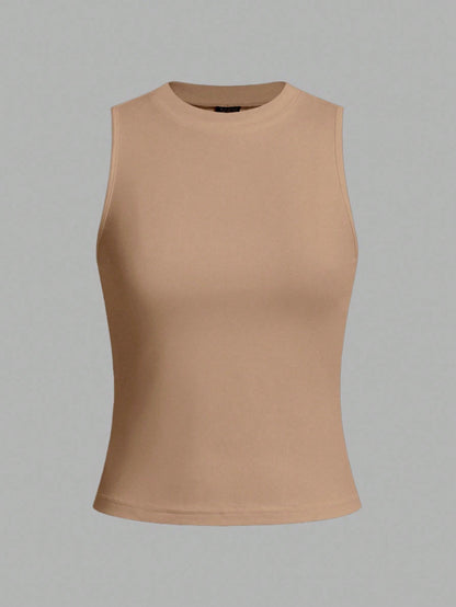 LUNE 3pcs/Set Women's Crew Neck Fitted Tank Top, Suitable For Spring/Summer Basic