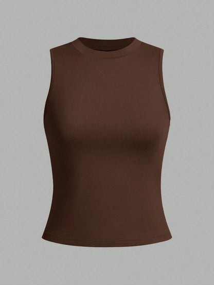 LUNE 3pcs/Set Women's Crew Neck Fitted Tank Top, Suitable For Spring/Summer Basic
