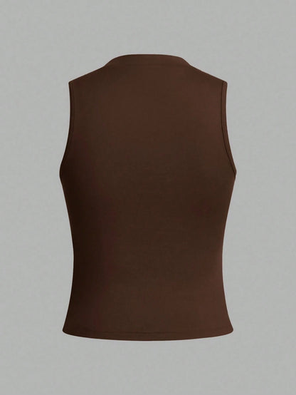 LUNE 3pcs/Set Women's Crew Neck Fitted Tank Top, Suitable For Spring/Summer Basic