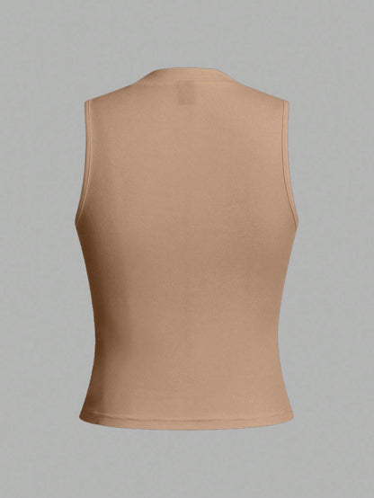 LUNE 3pcs/Set Women's Crew Neck Fitted Tank Top, Suitable For Spring/Summer Basic