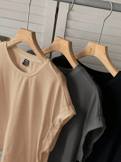 LUNE 3pcs Women Casual Solid Color Basic Short Sleeve T-Shirt Tops Plain Comfy Clothes T-Shirts Tops,Summer Top For Basics