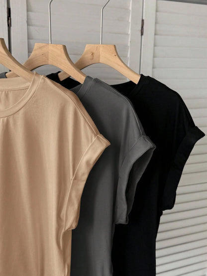 LUNE 3pcs Women Casual Solid Color Basic Short Sleeve T-Shirt Tops Plain Comfy Clothes T-Shirts Tops,Summer Top For Basics