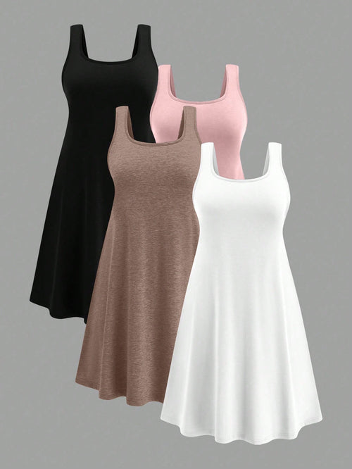 LUNE 4pcs Plus Size White,Summer,Casual,Family Matching,Party Camisole Dress Set,Basic Comfortable Cooling Stress Relief Elegant Fashion Women Lounge Tank
