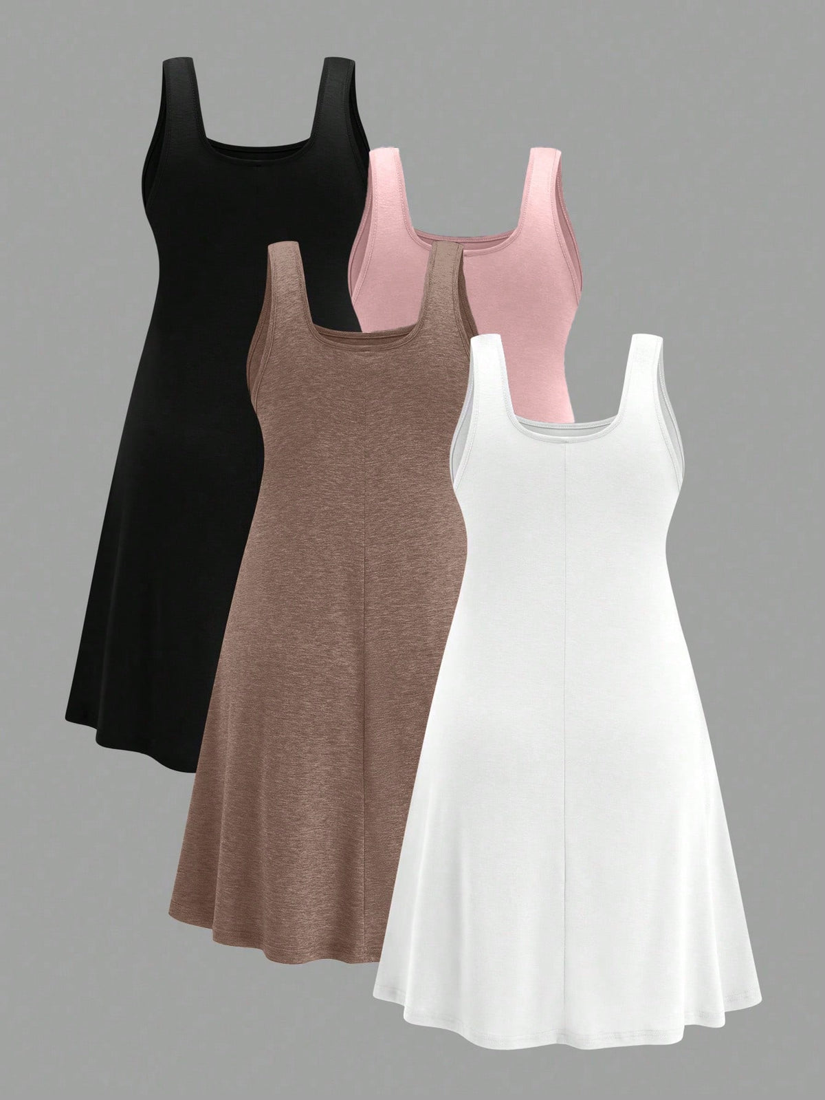 LUNE 4pcs Plus Size White,Summer,Casual,Family Matching,Party Camisole Dress Set,Basic Comfortable Cooling Stress Relief Elegant Fashion Women Lounge Tank