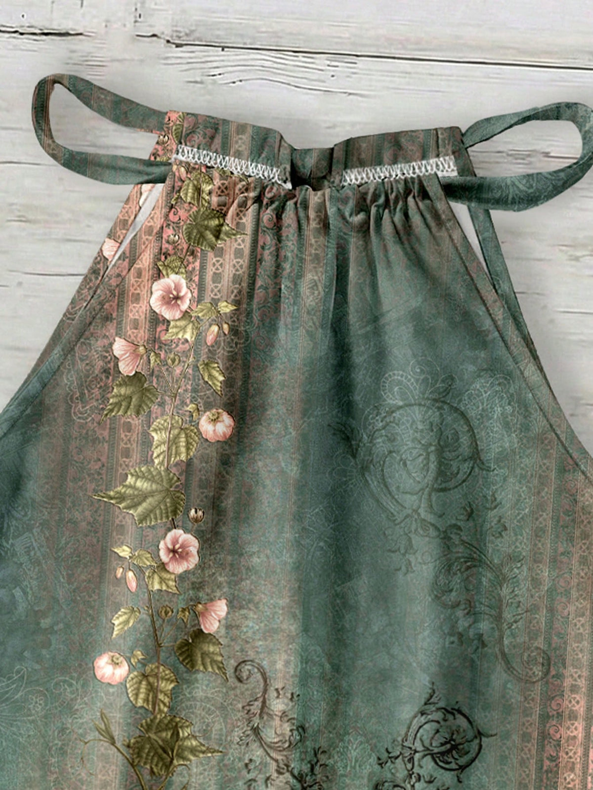 LUNE Bohemian Light Green Halter Neck Camisole,Brown Floral Summer Boho Holiday Vacation Holiday Print Summer Top For Beach,Cruise,Music Festival,Concert