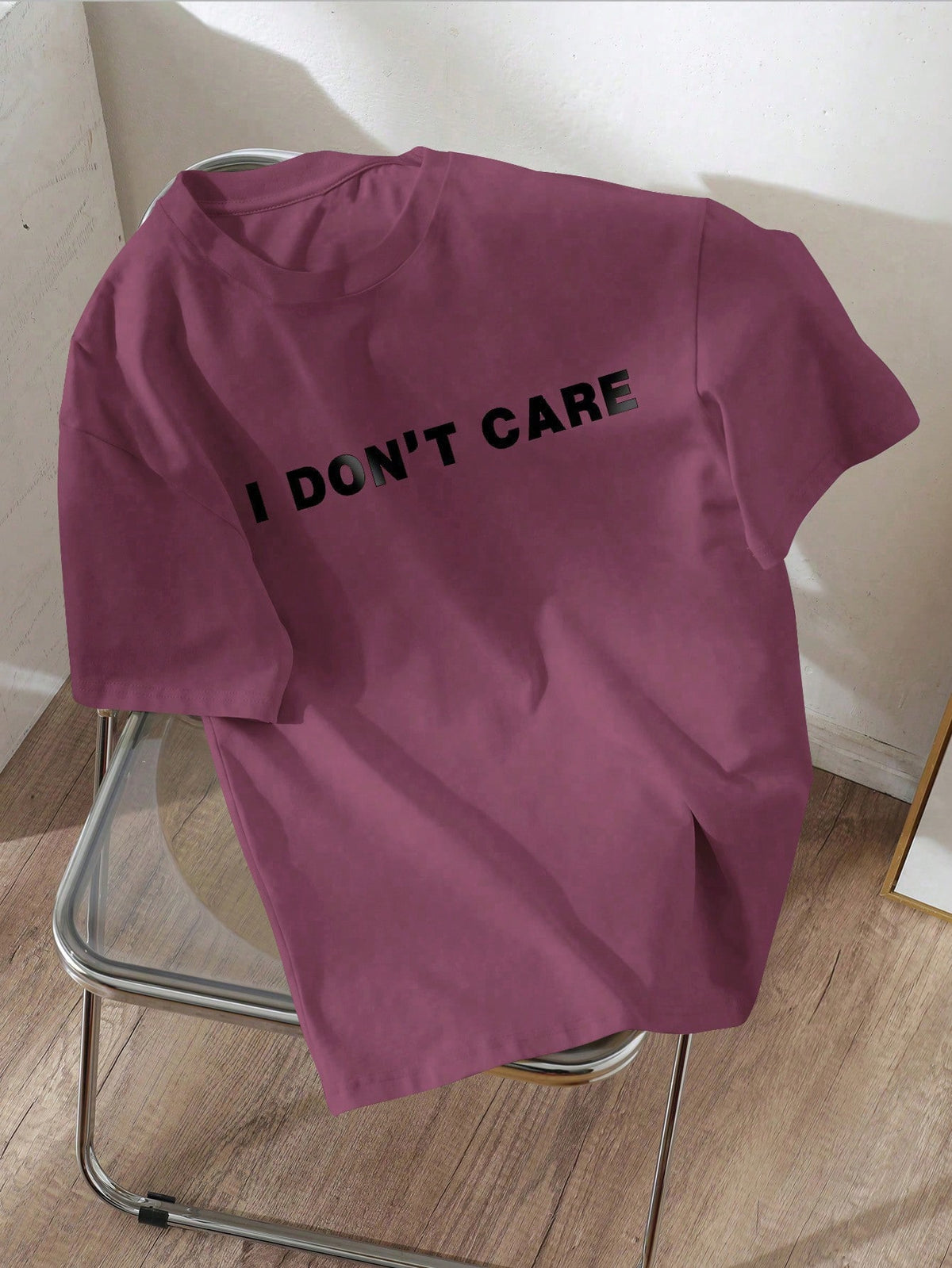 LUNE Casual "I DON'T CARE" Letter Print Regular Crew Neck Short Sleeve Women T-Shirt, Suitable For Summer Suitable For Going Out,Casual