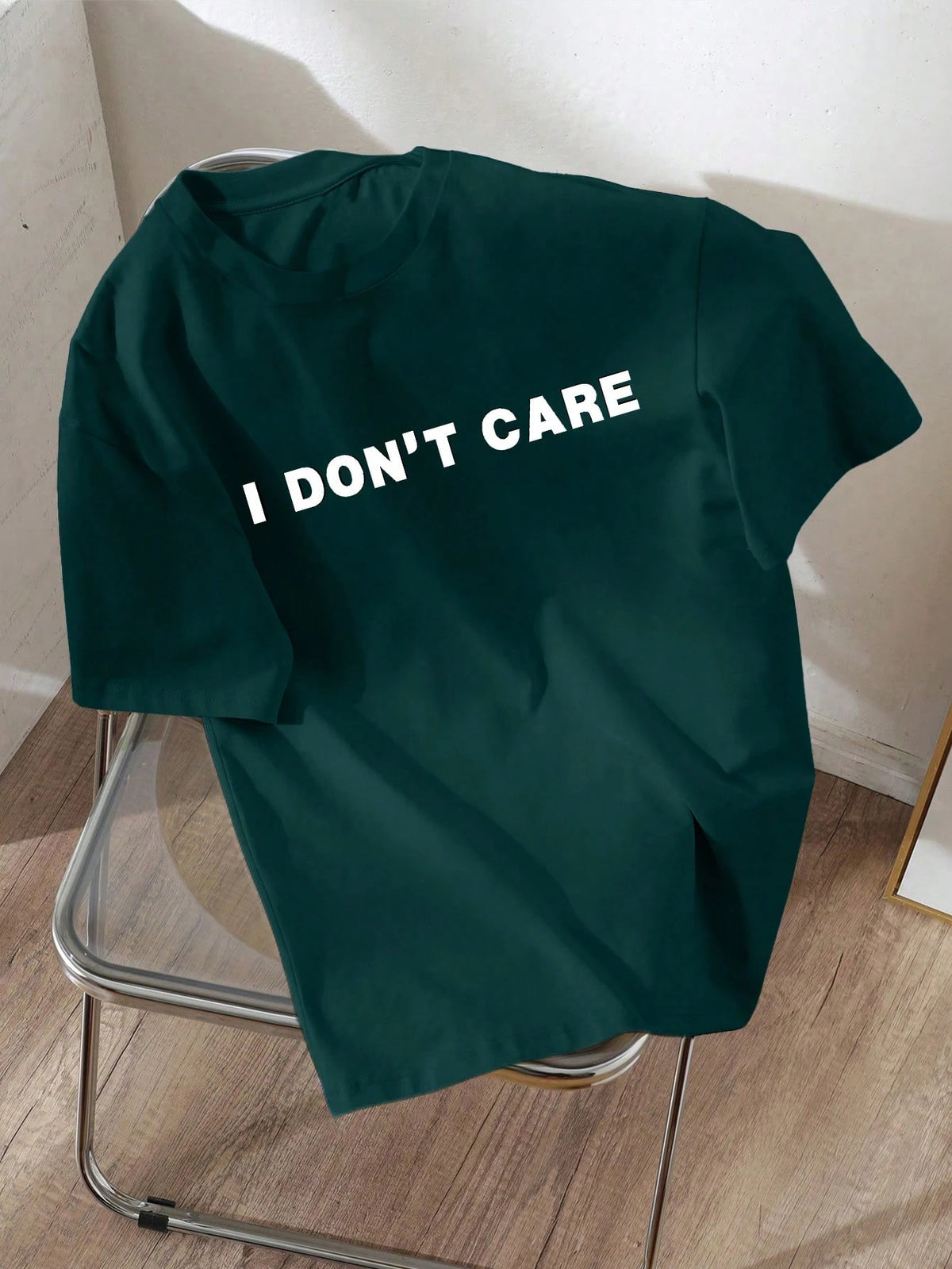 LUNE Casual "I DON'T CARE" Letter Print Regular Crew Neck Short Sleeve Women T-Shirt, Suitable For Summer Suitable For Going Out,Casual