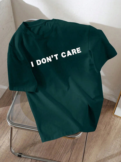 LUNE Casual "I DON'T CARE" Letter Print Regular Crew Neck Short Sleeve Women T-Shirt, Suitable For Summer Suitable For Going Out,Casual