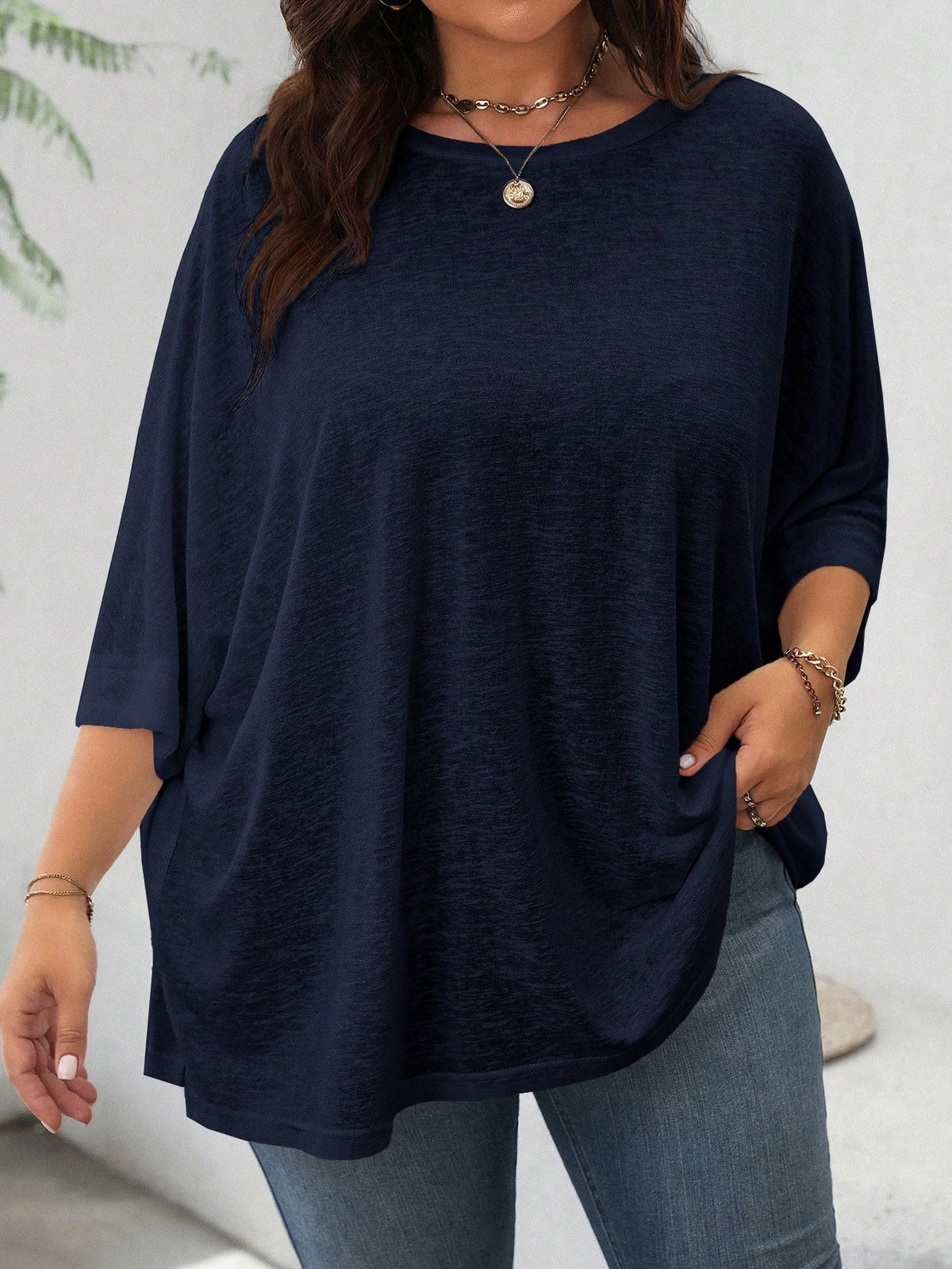 LUNE Casual Loose Basic Short Sleeve T-Shirt, Plus Size, Summer