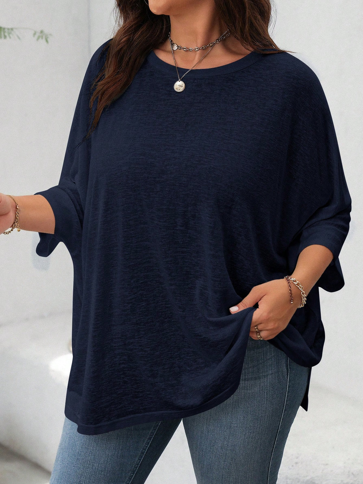 LUNE Casual Loose Basic Short Sleeve T-Shirt, Plus Size, Summer