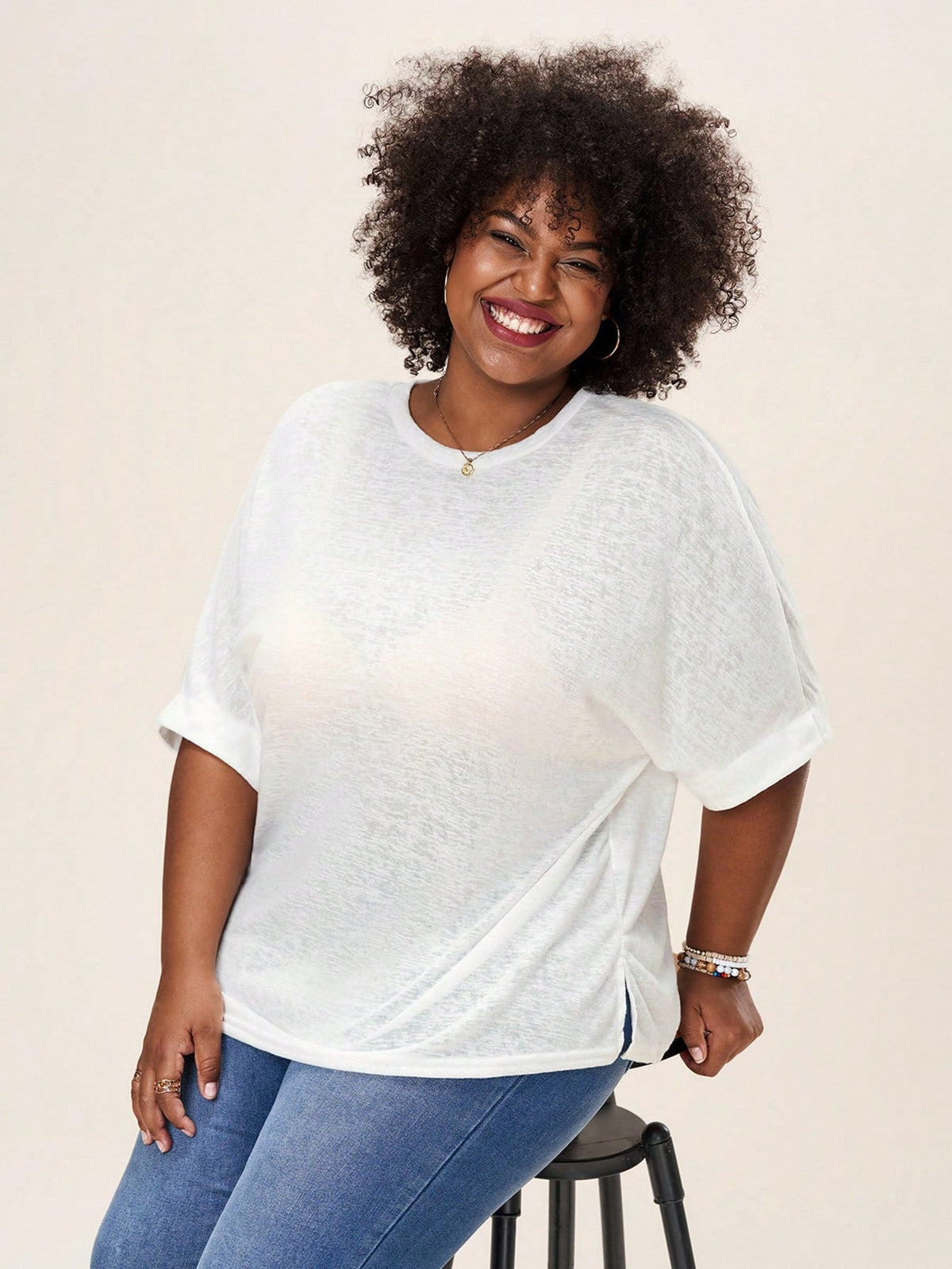 LUNE Casual Loose Basic Short Sleeve T-Shirt, Plus Size, Summer