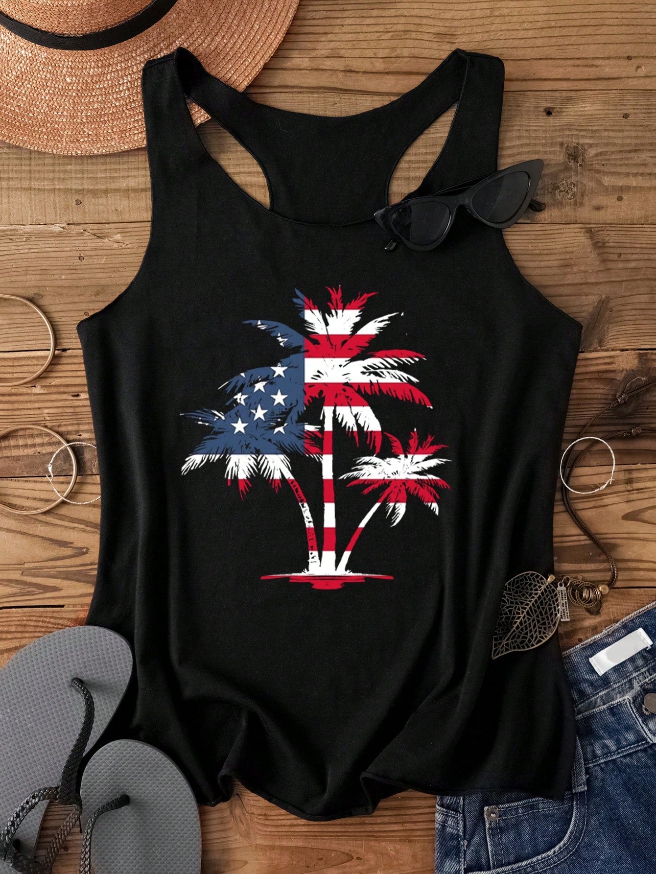 LUNE Casual Sunset Beach Coconut Tree Graphic Women Summer Tank Top Top Back To School,Casual