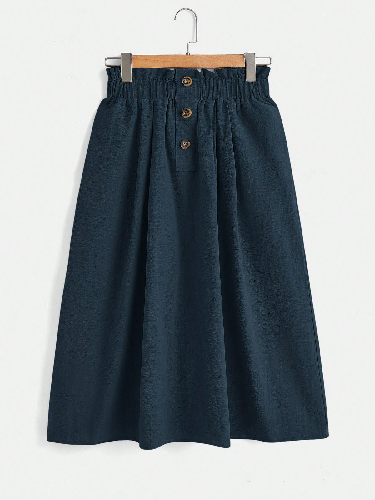 LUNE Paperbag Waist Hidden Pocket Button Detail Skirt,Casual