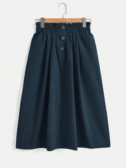 LUNE Paperbag Waist Hidden Pocket Button Detail Skirt,Casual