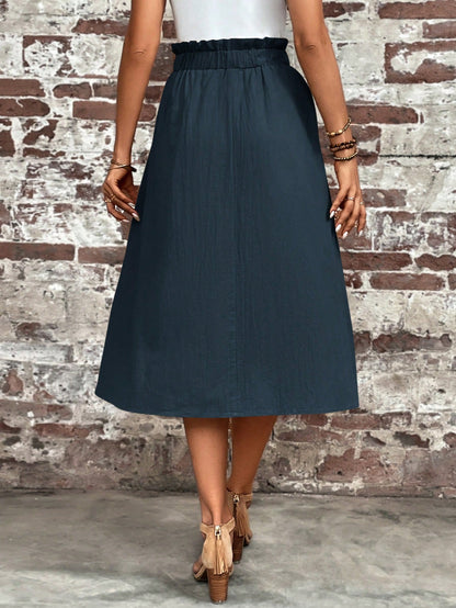 LUNE Paperbag Waist Hidden Pocket Button Detail Skirt,Casual