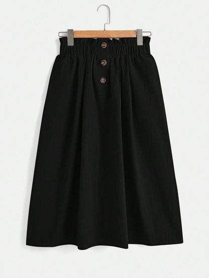 LUNE Paperbag Waist Hidden Pocket Button Detail Skirt,Casual