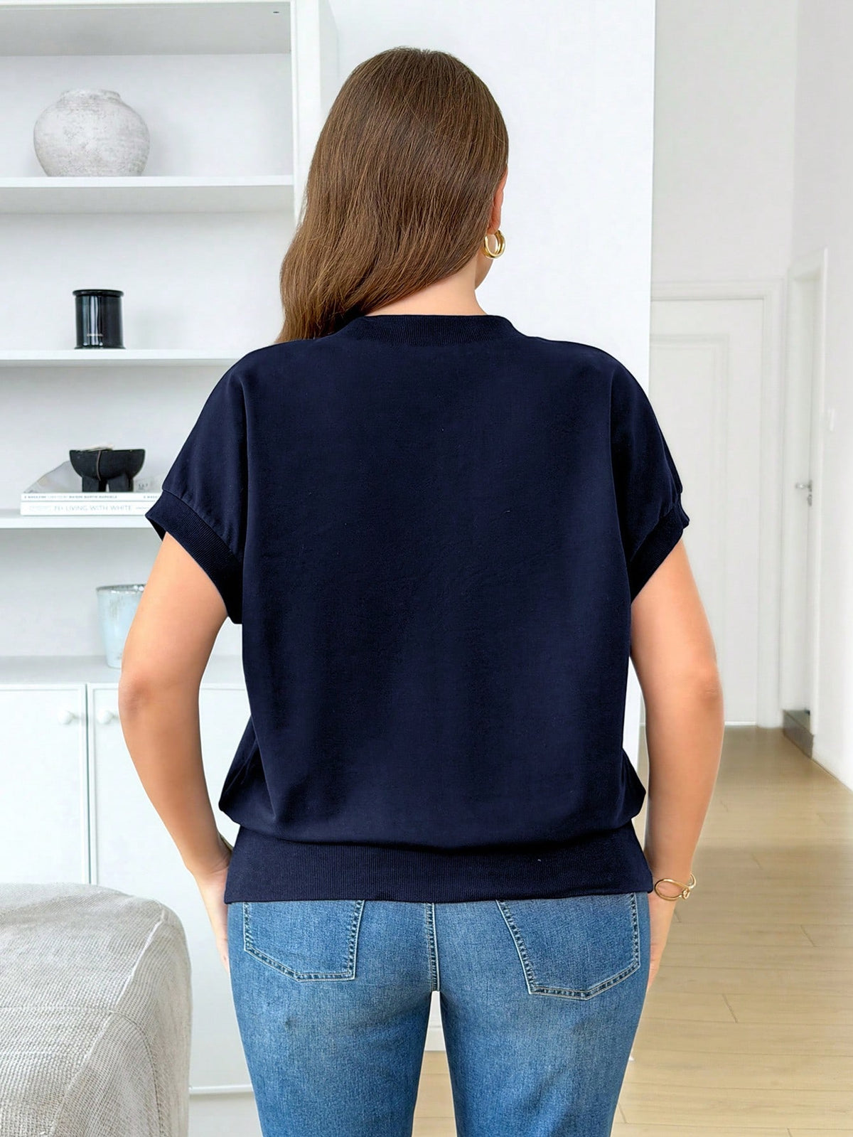 LUNE Plus Size Women V-Neck Batwing Short Sleeve Casual Top