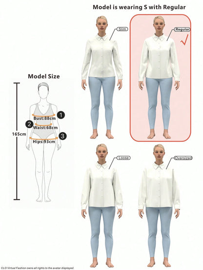 LUNE Solid Drop Shoulder Button Front Shirt,Long Sleeve Tops Fall Cloth For Women