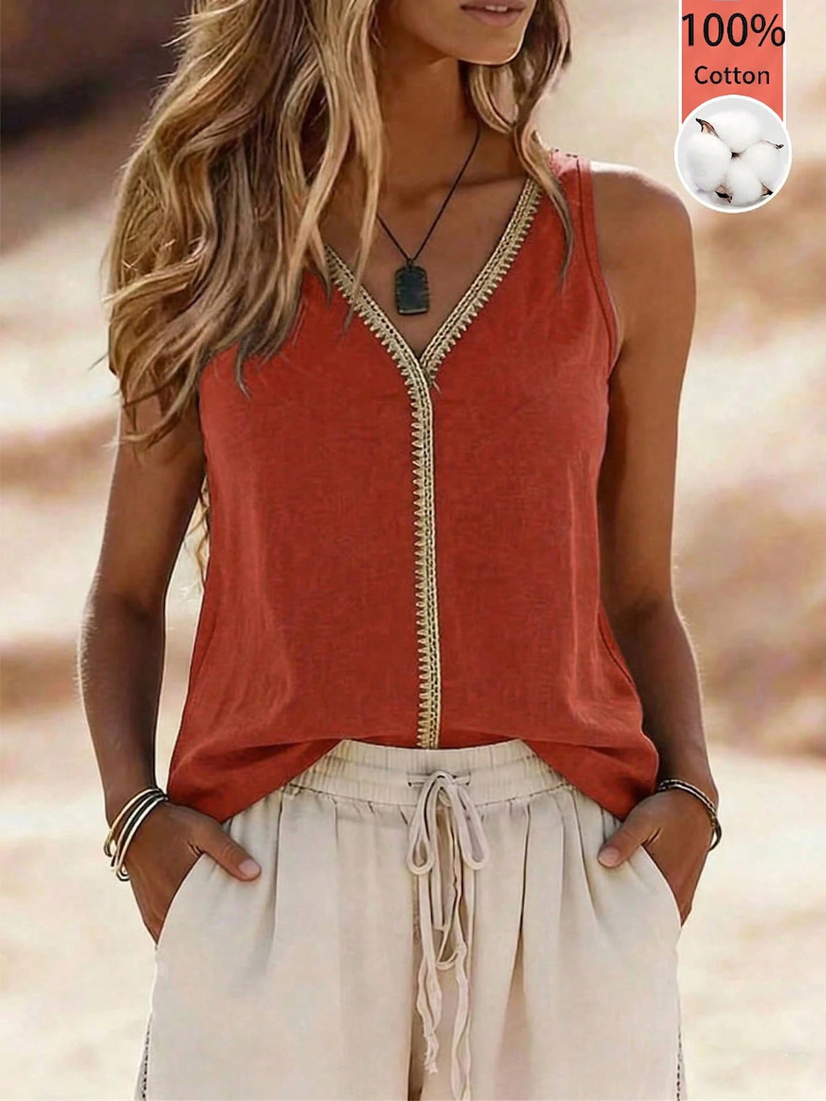 LUNE V-Neck Casual Comfortable Vacation Countryside Relaxed Soft Texture Women Vest Top