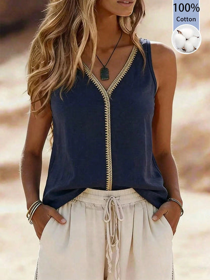 LUNE V-Neck Casual Comfortable Vacation Countryside Relaxed Soft Texture Women Vest Top